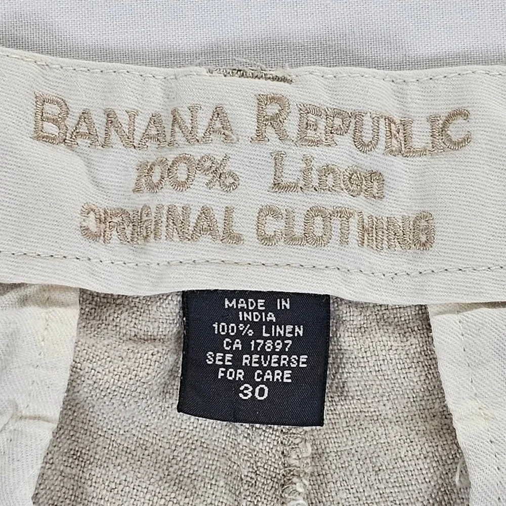 Banana Republic Mens 30 Oatmeal Pleated 100% Linen Shorts Beige Summer Casual